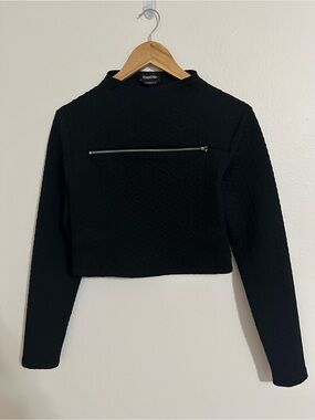 Bebe Mockneck Zip Front Quilted Long Sleeve Top